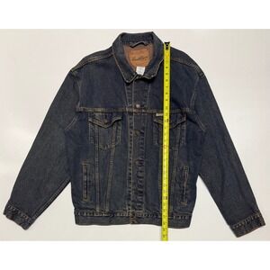 Levi Strauss Signature Mens XL Denim Trucker Jacket Dark Wash Blue Cotton Coat